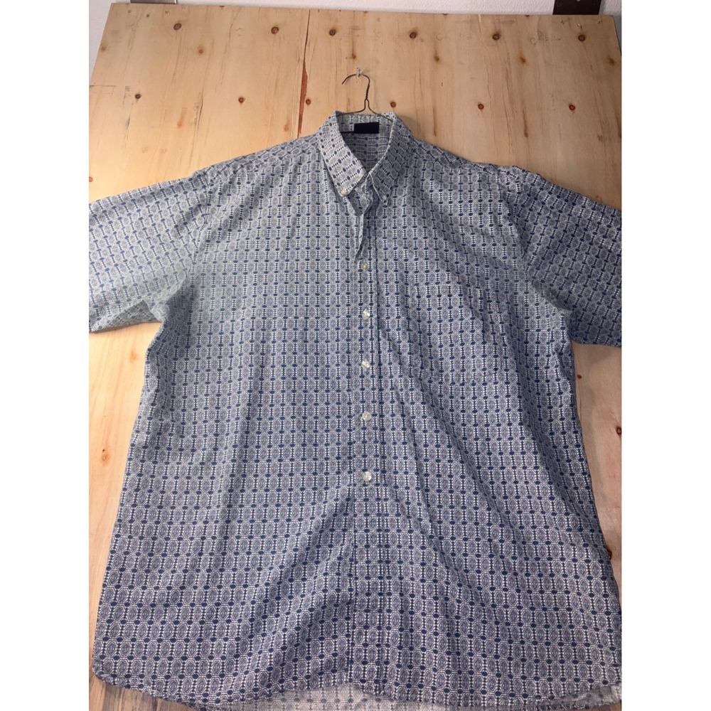 Maui Trading Company Mens XXL Blue White Geometric Print Cotton Button Down Shir